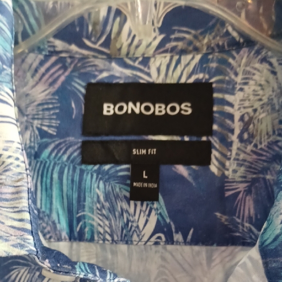 Bonobos Blue Tropical Palm-Print Slim Fit Shirt, L - Picture 2 of 6
